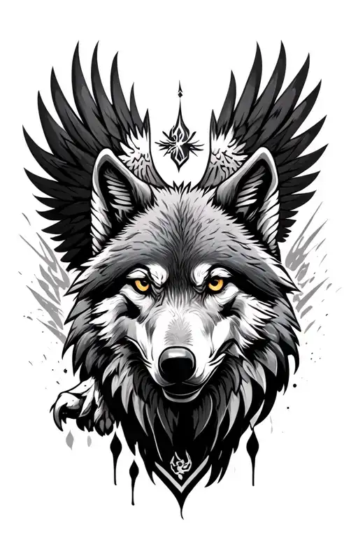 wolfs and eagles protection tattoo design idea