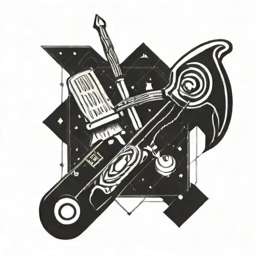 Galaxy-themed carpenter tools tattoo design idea