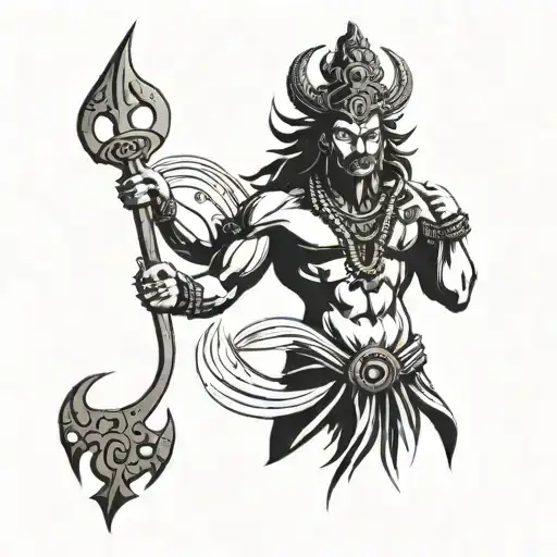 standing mahakal with trishul in his right hand holding tattoo design idea