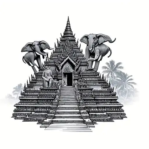 temple laos temple with elephants tattoo design idea