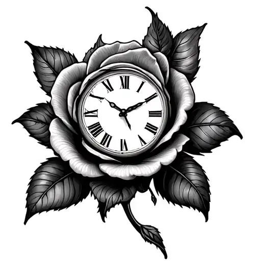clock rose dove tattoo design idea