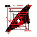Geometry in black and red colors for tables of tables from the database, with the words “NULL POINTED” and “EROROR!” tattoo design idea