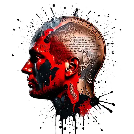 a penny head with in Linett we Trust in stead of God  tattoo design idea