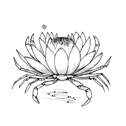 zodiac sign cancer, water lily, crab, constellation tattoo design idea
