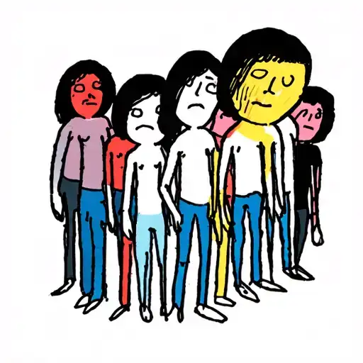 crowd of people with big heads and no faces tattoo design idea