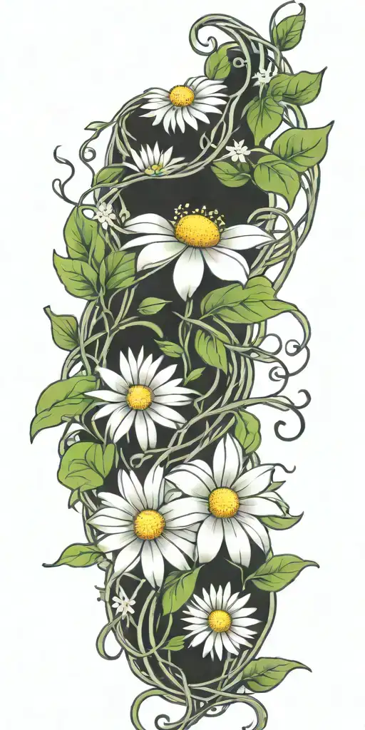 vines with daisy flowers intertwined tattoo design idea
