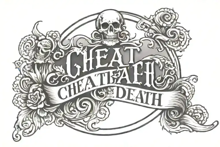 cheat death written in a half circle tattoo design idea