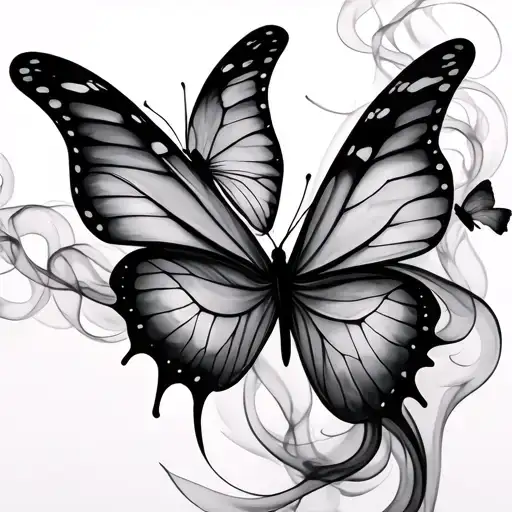 abstract thin smoke tattoo 10 inches long with 2 butterfly in both end tattoo design idea
