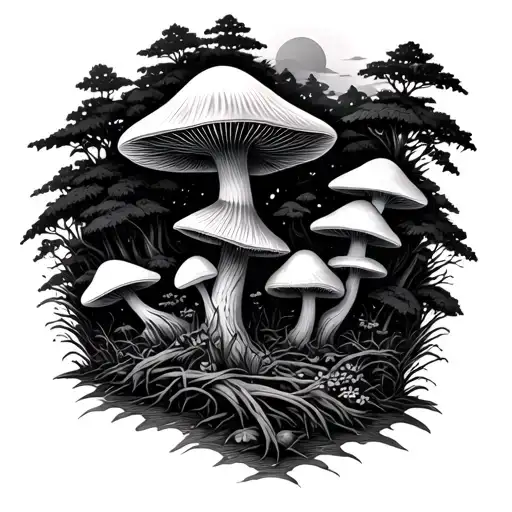 psychedelic mushroom forests tattoo design idea