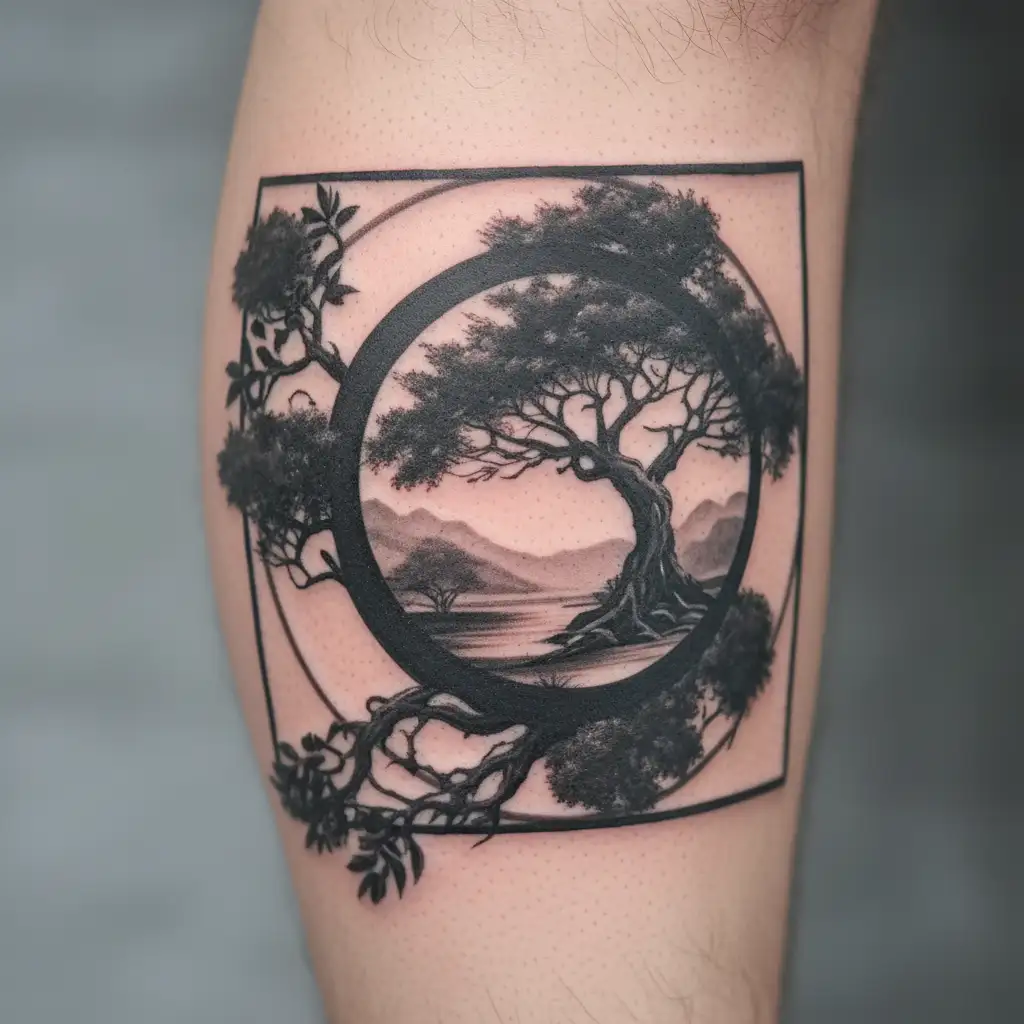 enso circle with tree of life   tattoo design idea
