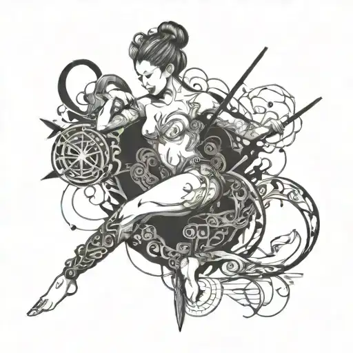 Combine elements of gymnastics and flute into a harmonious design tattoo design idea