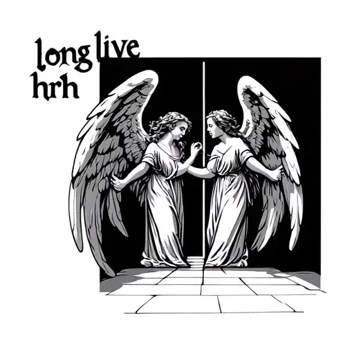 "long live hrh" angels holding door open to the light tattoo design idea
