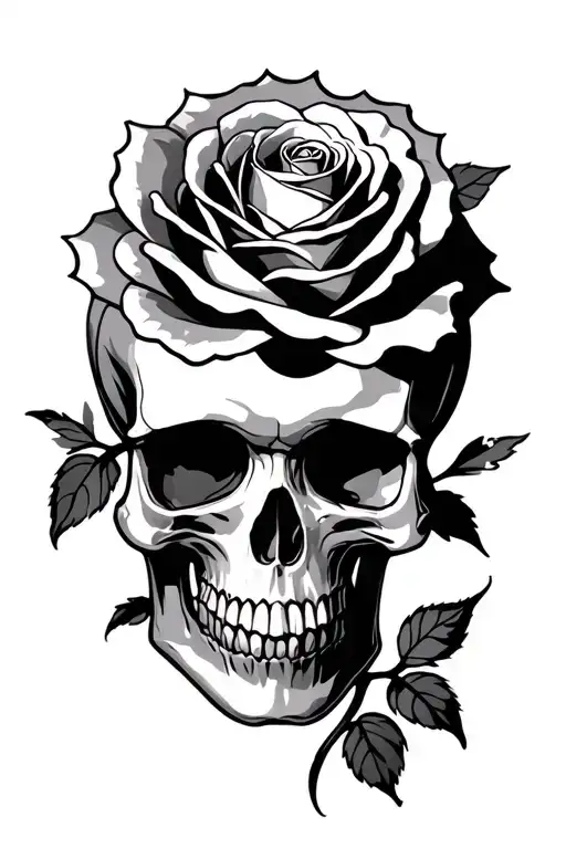 skull rose pressure tattoo design idea