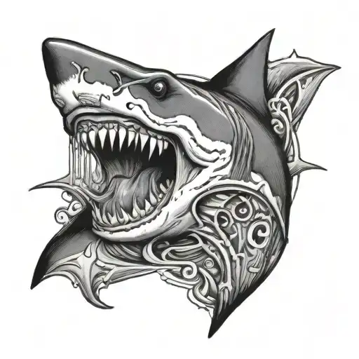shark biting a skull tattoo design idea