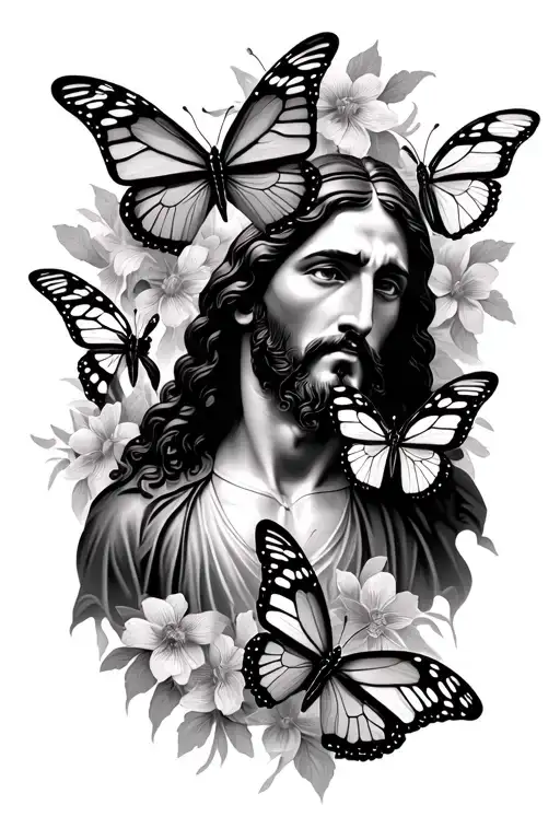 butterflies, Jesus tattoo design idea
