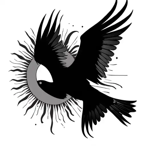 bird sun silhouette negative space tattoo design idea