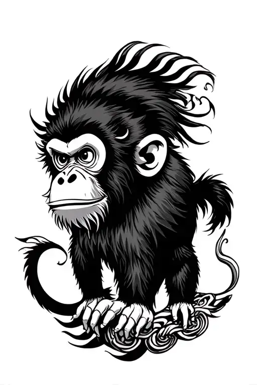 japanese style blackwork wu kong monkey tattoo with neo traditional influence tattoo design idea
