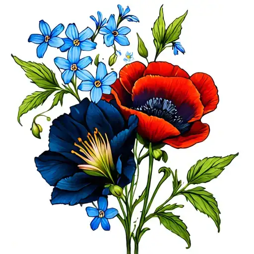 Lily And Poppy with forget me nots tattoo design idea