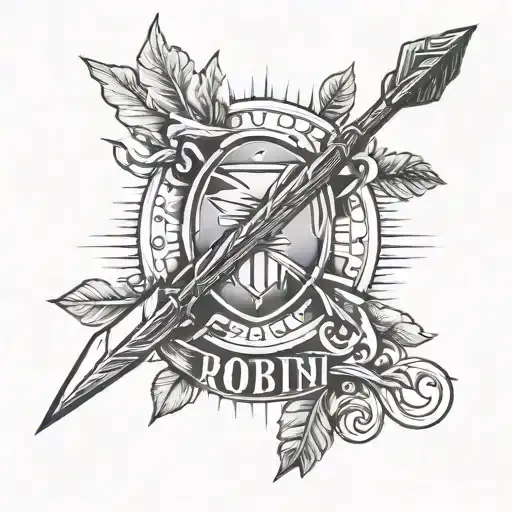 An arrow with the name Robin spelt out in the shaft tattoo design idea