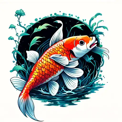 fennel and koi fish transforming tattoo design idea