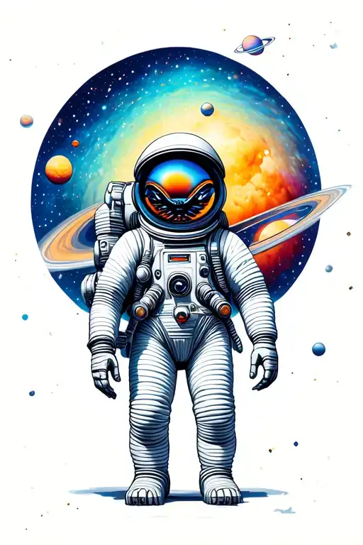 space and planets alien astronaut tattoo design idea