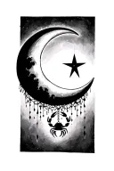 The moon crescent with a 5 point star outside the arc and a crab hanging from the tip tattoo design idea