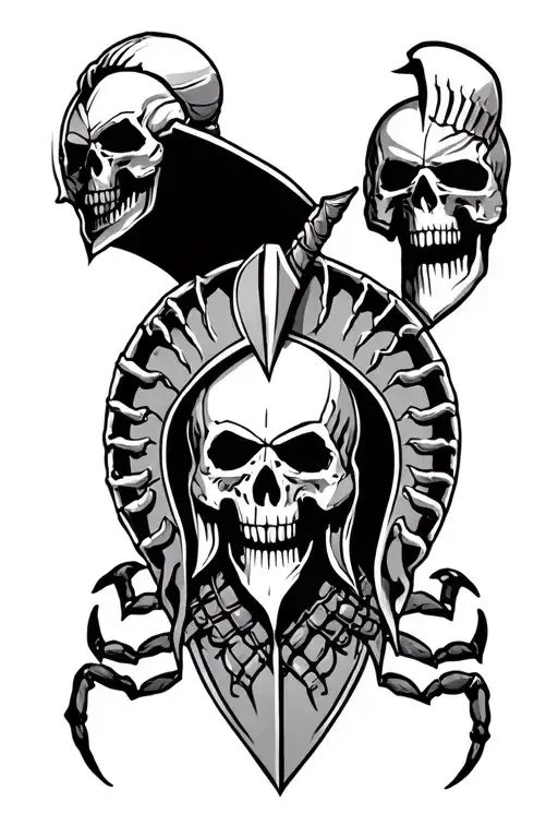 spartan worrior with skulls and scorpions  tattoo design idea