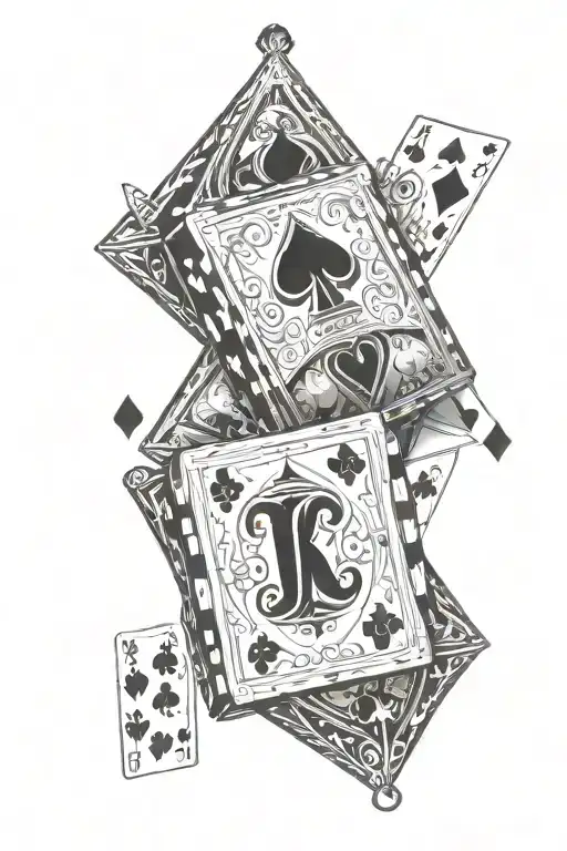 king queen and jack poker dice tower tattoo design idea