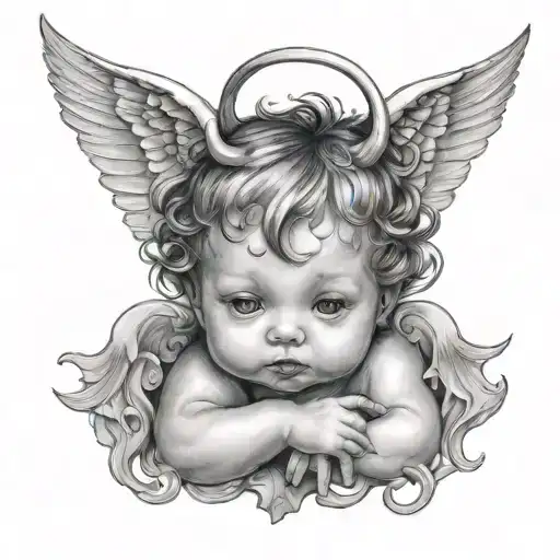 baby angel with devil horns tattoo design idea