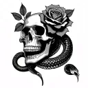 skull and rose and snake tattoo design idea