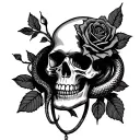 skull and rose and snake tattoo design idea