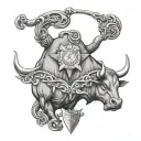 Libra scale Taurus bull and heart tattoo design idea