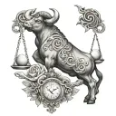 Libra scale Taurus bull and heart tattoo design idea
