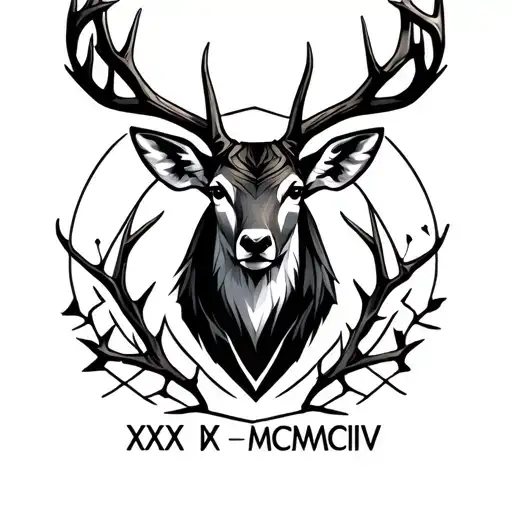 "XXX · IX · MCMXCIV" Geometric deer antlers tattoo design idea