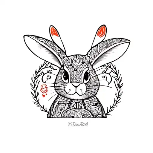 Hmong embroidery rabbit wearing tattoo design idea
