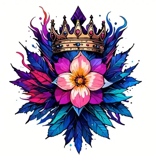 tattoo women king crown powerful full body water leaf flame galaxy blue purple flame pink mystery witch strong flowers  tattoo design idea