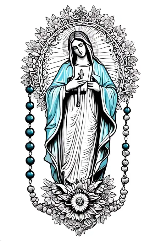 rosary with beads with Guadalupe  tattoo design idea