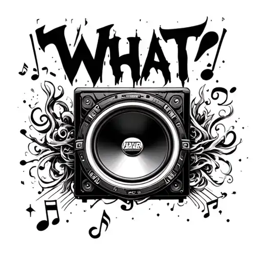 "What" car subwoofers playing music tattoo design idea
