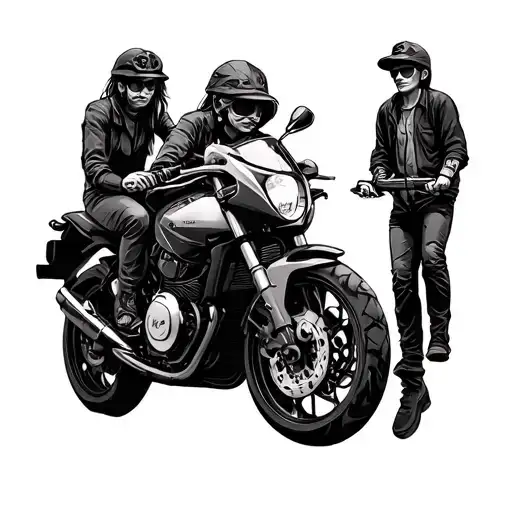 Design a small tattoo for a woman’s arm,abotu motorycle and my dad mom and brother  small and meaningful, tattoo design idea