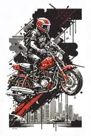 moto, city, rockets, wood tattoo design idea