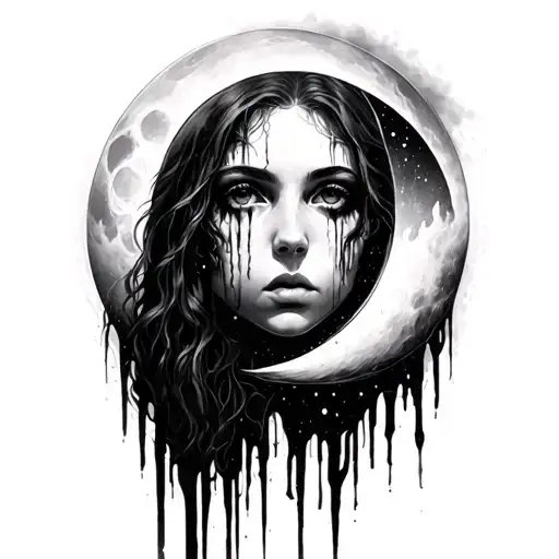 Moon cries and fog tattoo design idea