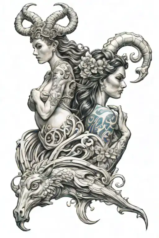 Aquarius woman with capricorn woman with water tattoo design idea