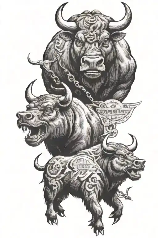 NASDAQ BULL AND BEAR CHART Q1 Q2 Q3 Q4 AMERICAN TRADITIONAL OLD SCHOOL tattoo design idea
