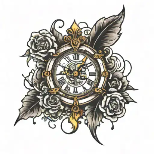 broken clock tattoo design idea