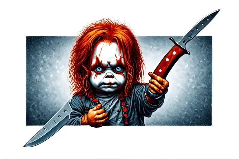 Chucky with knife tattoo design idea