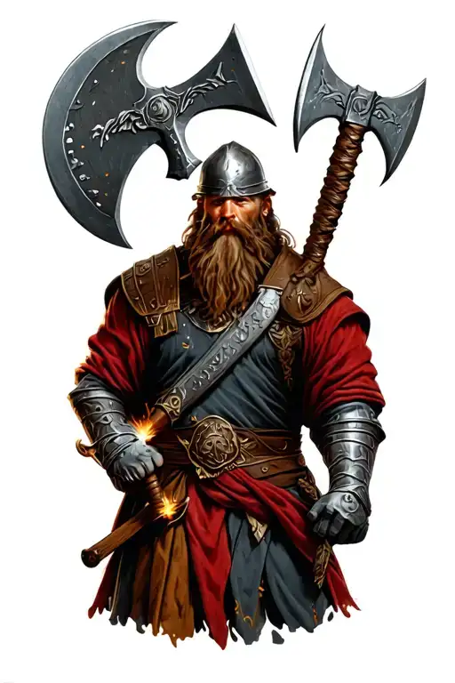 Germanic warrior welding axes tattoo design idea