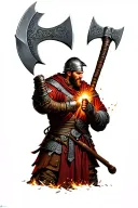 Germanic warrior welding axes tattoo design idea