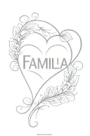 A minimalist tattoo of a heart with the word 'familia' inside, representing love and loyalty towards family tattoo design idea