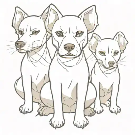 a three-headed dog with a protective mouth, sewn-up eyes and bandaged ears tattoo design idea