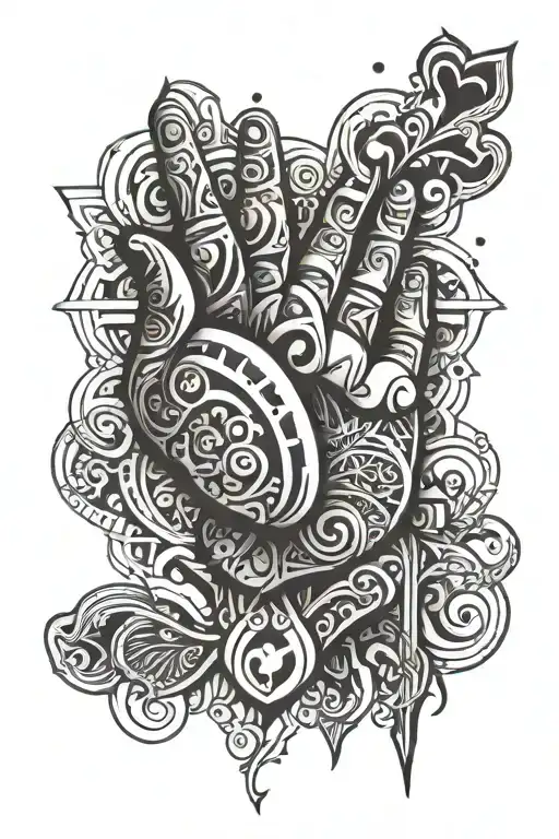 neotribal lines with hearts on the hand as if tattoo design idea